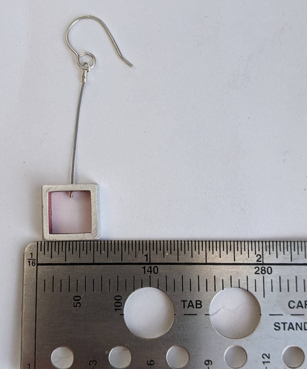 Small Pega Square red  enamel interior Silver earring hooks Fashion Modern Earrings