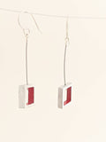 Small Pega Square red  enamel interior Silver earring hooks Fashion Modern Earrings
